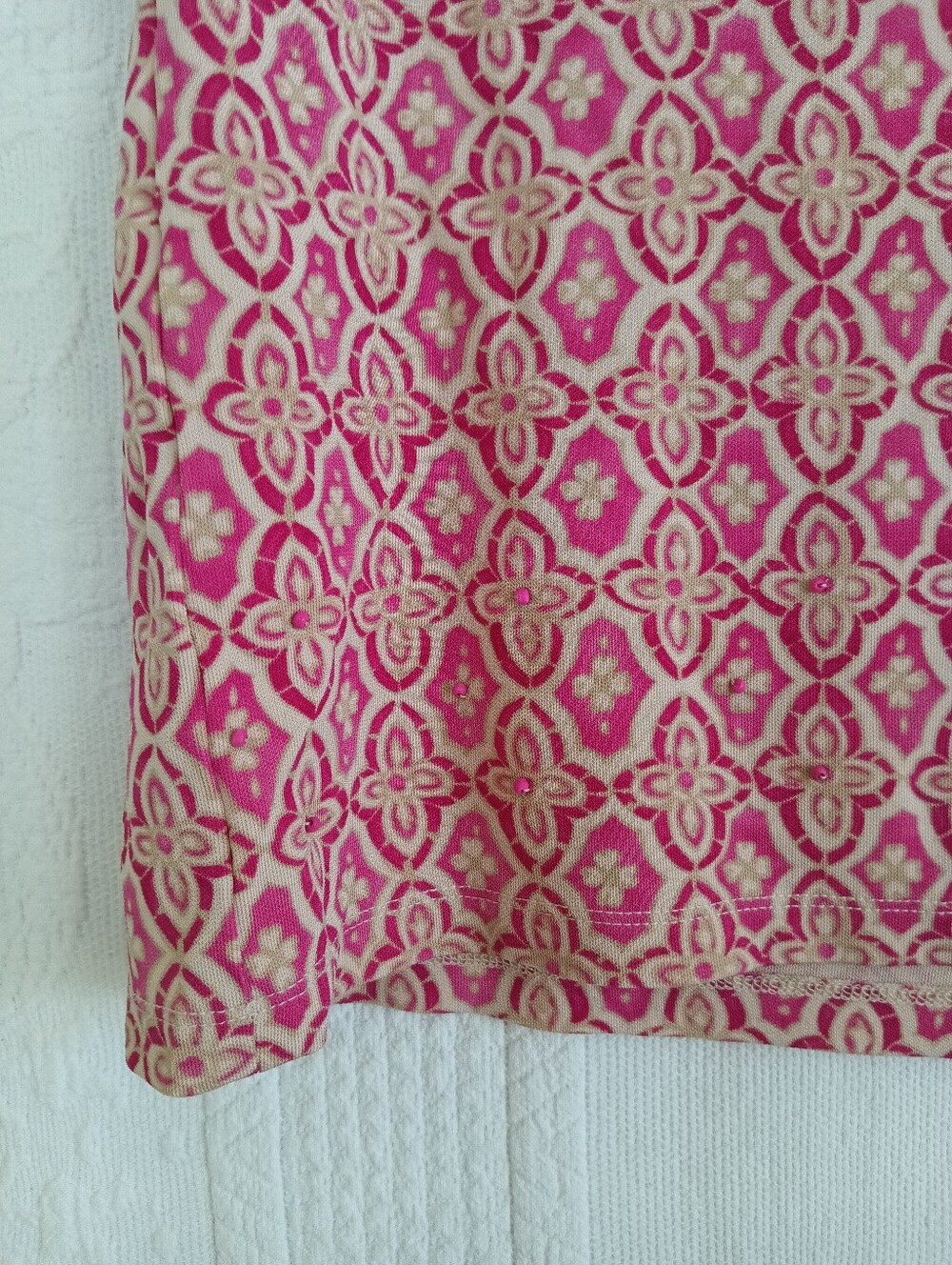 Ann Taylor Pink Damask Mini Skirt Seed Beaded Boho Sheer Light Slinky Cute Date - Picture 2 of 10
